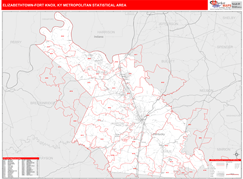 Elizabethtown-Fort Knox Metro Area Digital Map Red Line Style